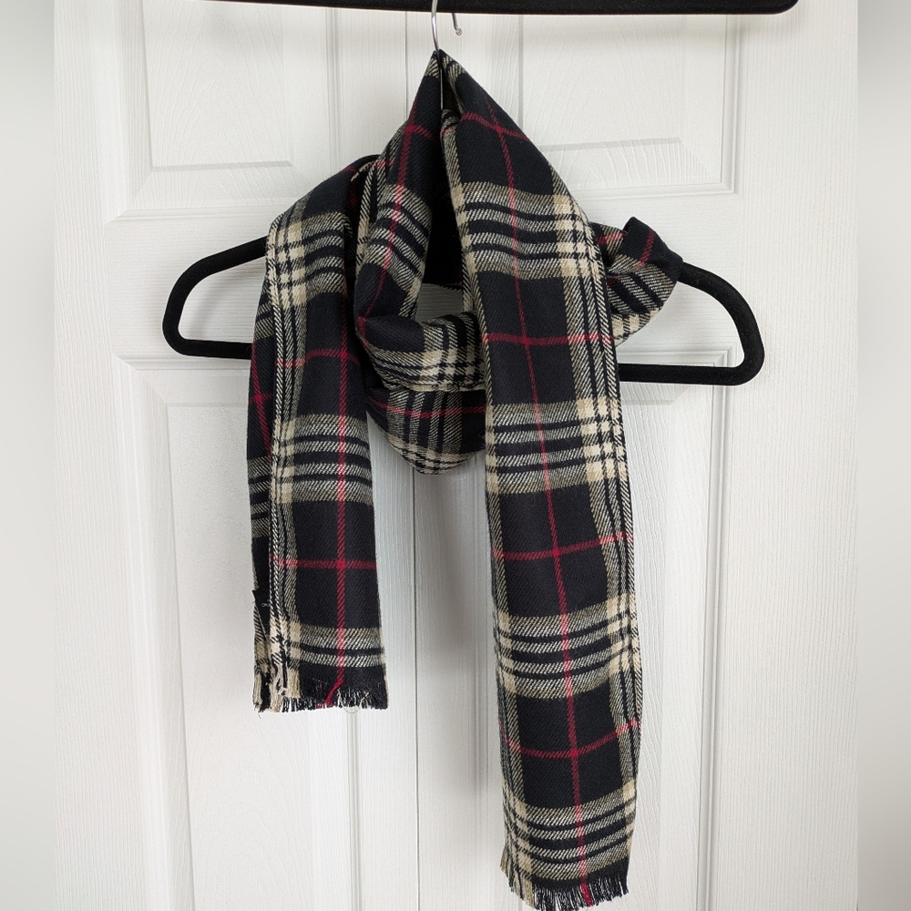 Black Cream Red Plaid Acrylic Scarf